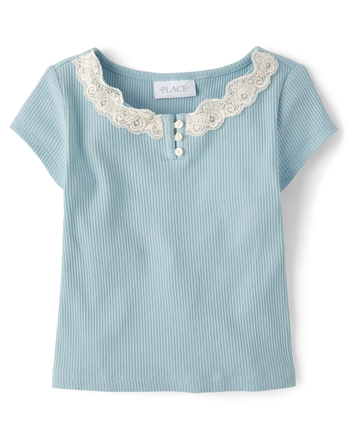 Girls Ribbed Lace Henley Top - blue | The Children's Place
