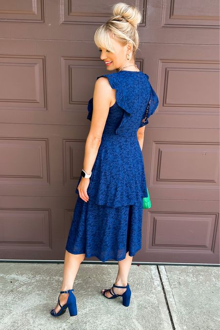 Tiered blue lace dress found on Amazon - wedding guest dress - church dress - formal dress - strappy block heels - Amazon Fashion - Amazon Finds 

#LTKSeasonal #LTKunder50 #LTKstyletip