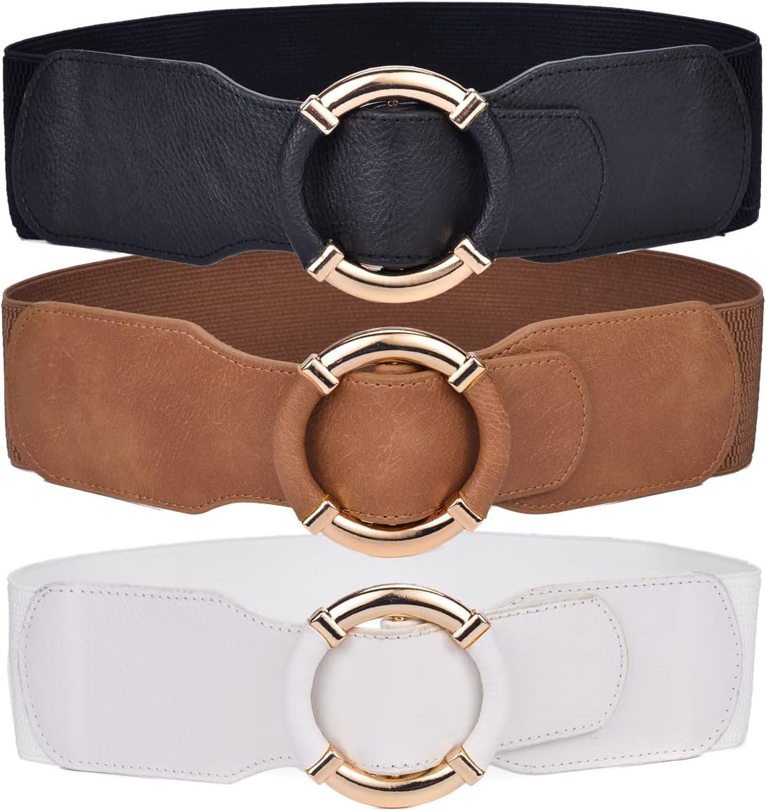 Beltox Women Elastic Belt Dress Stretchy Wide Waist Vintage Thick Cinch PU Leather | Amazon (US)