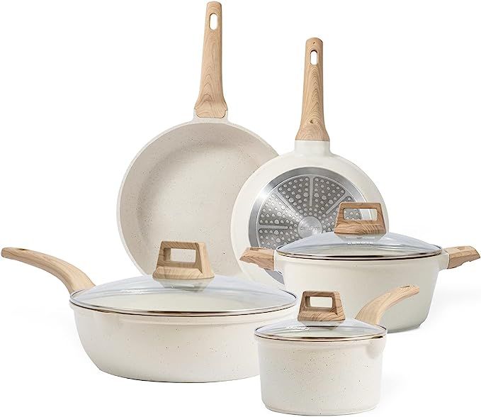 Amazon.com: CAROTE Nonstick Pots and Pans Set, White Granite Induction Cookware Sets, 8 Pcs Kitch... | Amazon (US)
