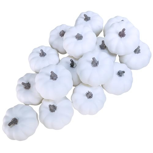 Winlyn 16 Pcs 3" Fall Harvest White Artificial Pumpkins Small Faux Foam Pumpkins for Home Halloween Thanksgiving Autumn Wedding Baby Shower Table Tiered Tray Decor Wreath Bowl Fillers DIY Project | Amazon (US)