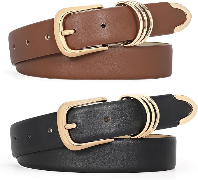 WERFORU Women Leather Belt for Jeans Pants, Ladies Leather Belt with Gold Buckle | Amazon (US)