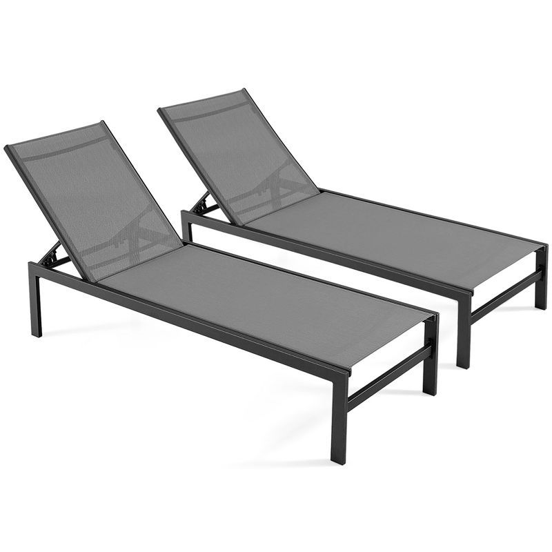Tangkula Set Of 2 Patio Chaise Lounge Outdoor Adjustable Lounge Chair W/ 6-Position Backrest Grey | Target