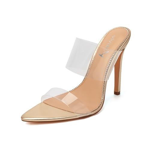 vivianly Clear Pointed Toe Heel Sandals Transparent Strap Stiletto High Heels Slip on Mules for Women Size 7.5 | Amazon (US)