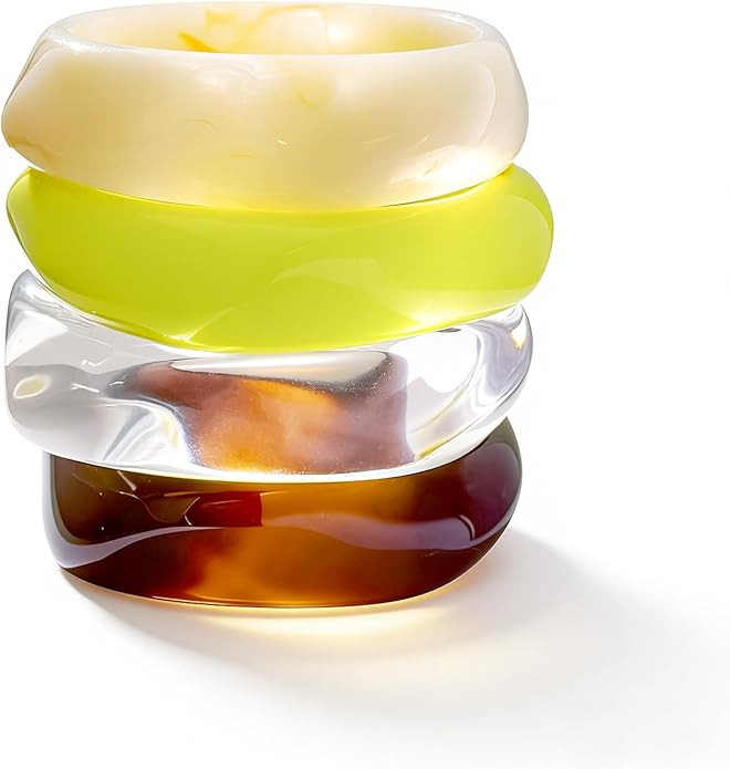 4 PCS Chunky Acrylic Resin Bangle Bracelets for Women Colorful Wide Bangles Statement Geometric B... | Amazon (US)