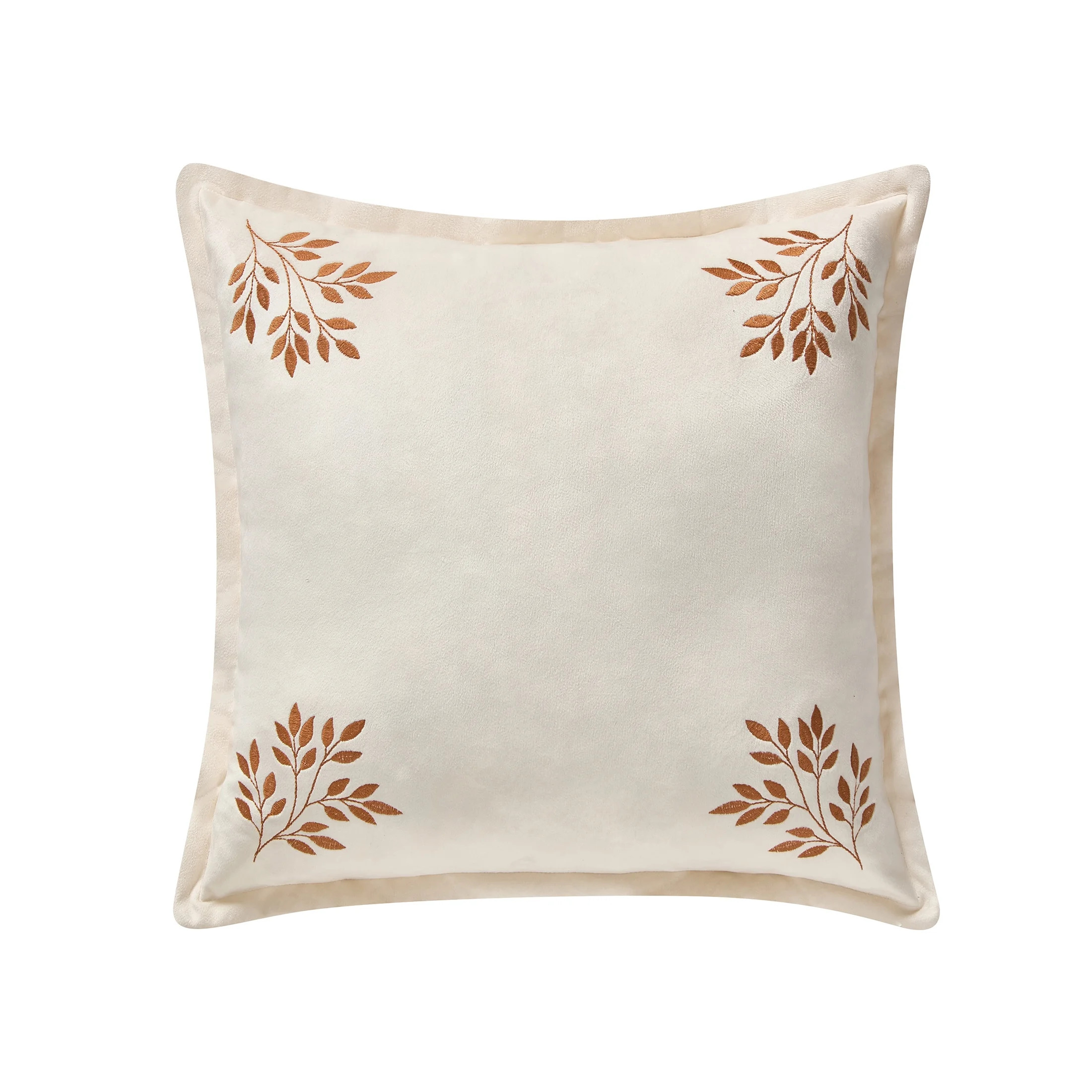 My Texas House 18" x 18" Ivory Embroidered Leaves Velvet Decorative Pillow | Walmart (US)