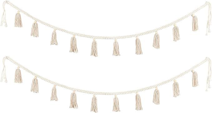 Amazon.com: BlueMake 2 Pack Macrame Woven Tassel Garland Belly Basket Decorative Wall Hangings fo... | Amazon (US)