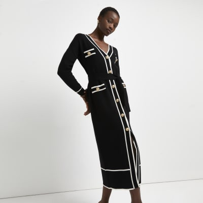 Black knitted tie waist shirt dress | River Island (UK & IE)
