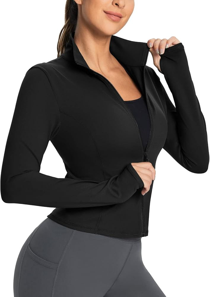 BALEAF Women's Cropped Workout Jacket Long Sleeve Athletic Running Yoga Lightweight Zip Up Jacket... | Amazon (US)