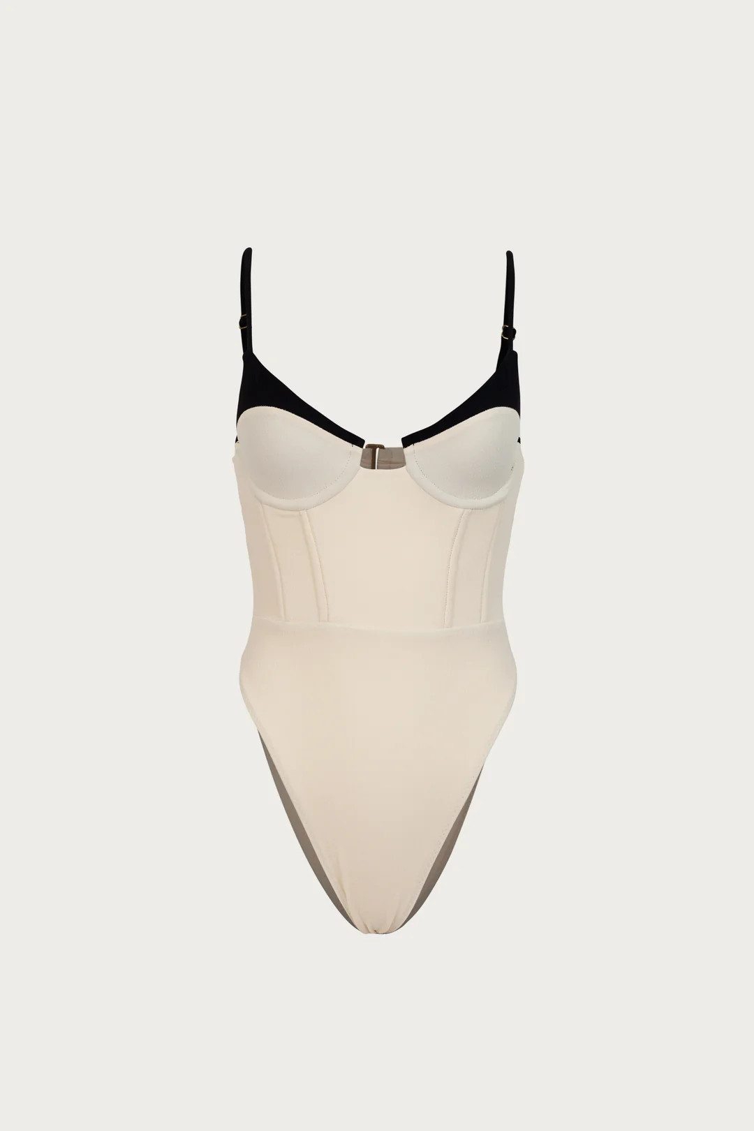 Double Layer Corset One Piece (Faux Suede Cream/Black) | SAME