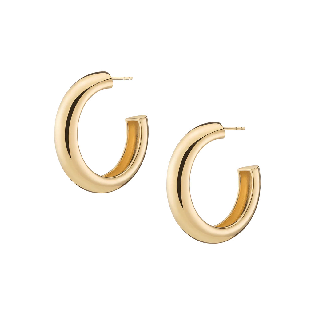 Gold Round Edge Hoop Earrings Large | AUrate New York
