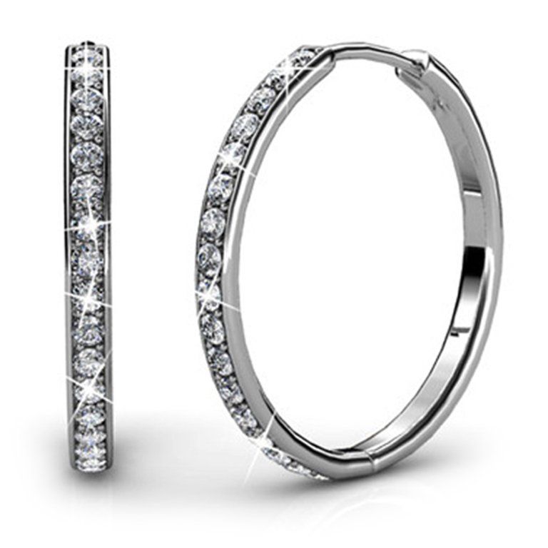 Cate & Chloe Bianca 18k White Gold Hoop Earrings with Swarovski Crystals, Crystal Drop Dangle Ear... | Walmart (US)
