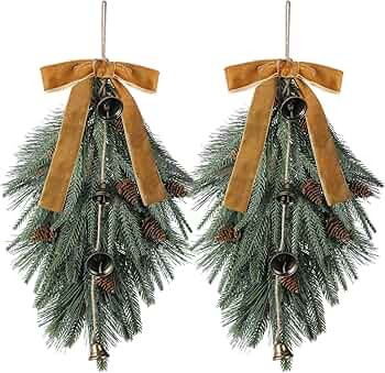 2 Pack Christmas Teardrop Swag 20 Inch Rustic Door Swag Teardrop Wreath Artificial Norfolk Pine N... | Amazon (US)