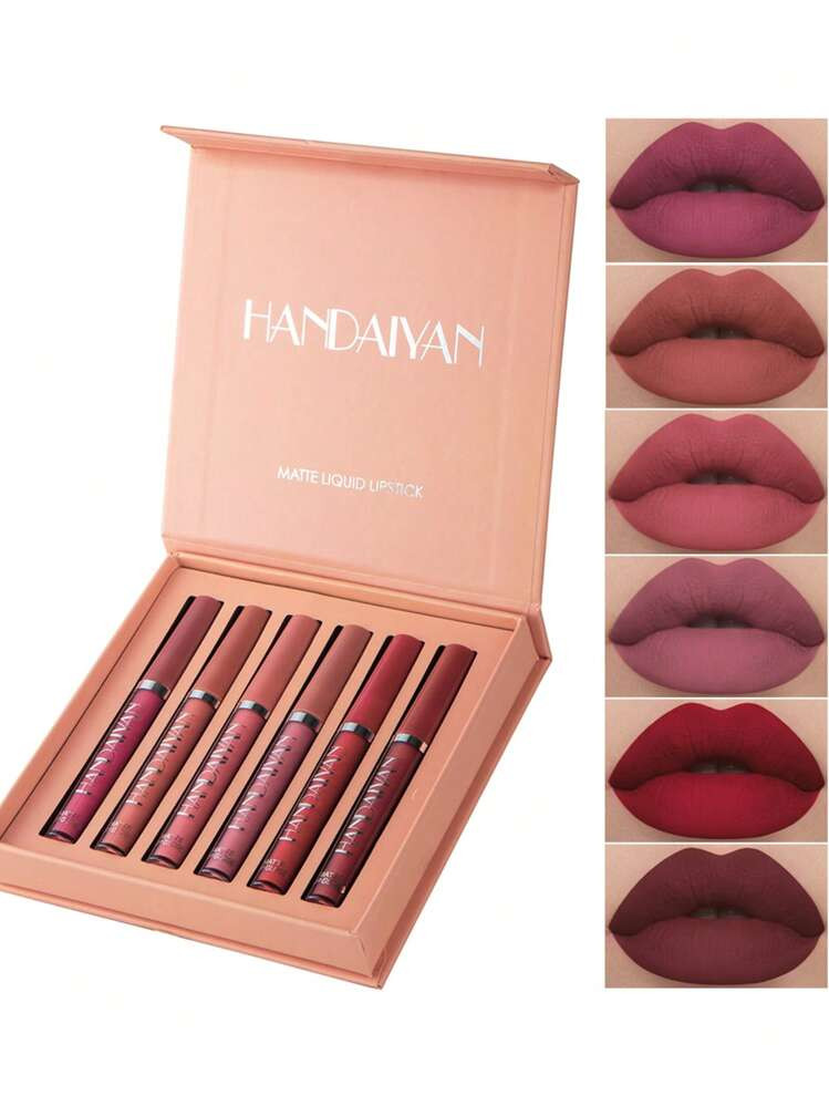 HANDAIYAN Matte Lip Gloss Set Waterproof, Non-Transfer Lipstick Popular Beauty Matte 6-Piece Lip Gloss & Lip Tint Set (2.5ml*6) - Halloween, Christmas, Everyday Makeup, Campus Gift Set | SHEIN
