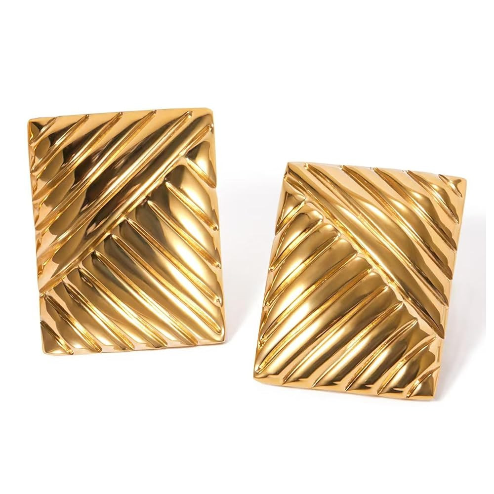 Chunky Vintage Square Earrings – Gold Statement Jewelry for Women | Amazon (US)