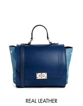 ASOS Leather Tophandle Bag With Contrast Panel | ASOS UK