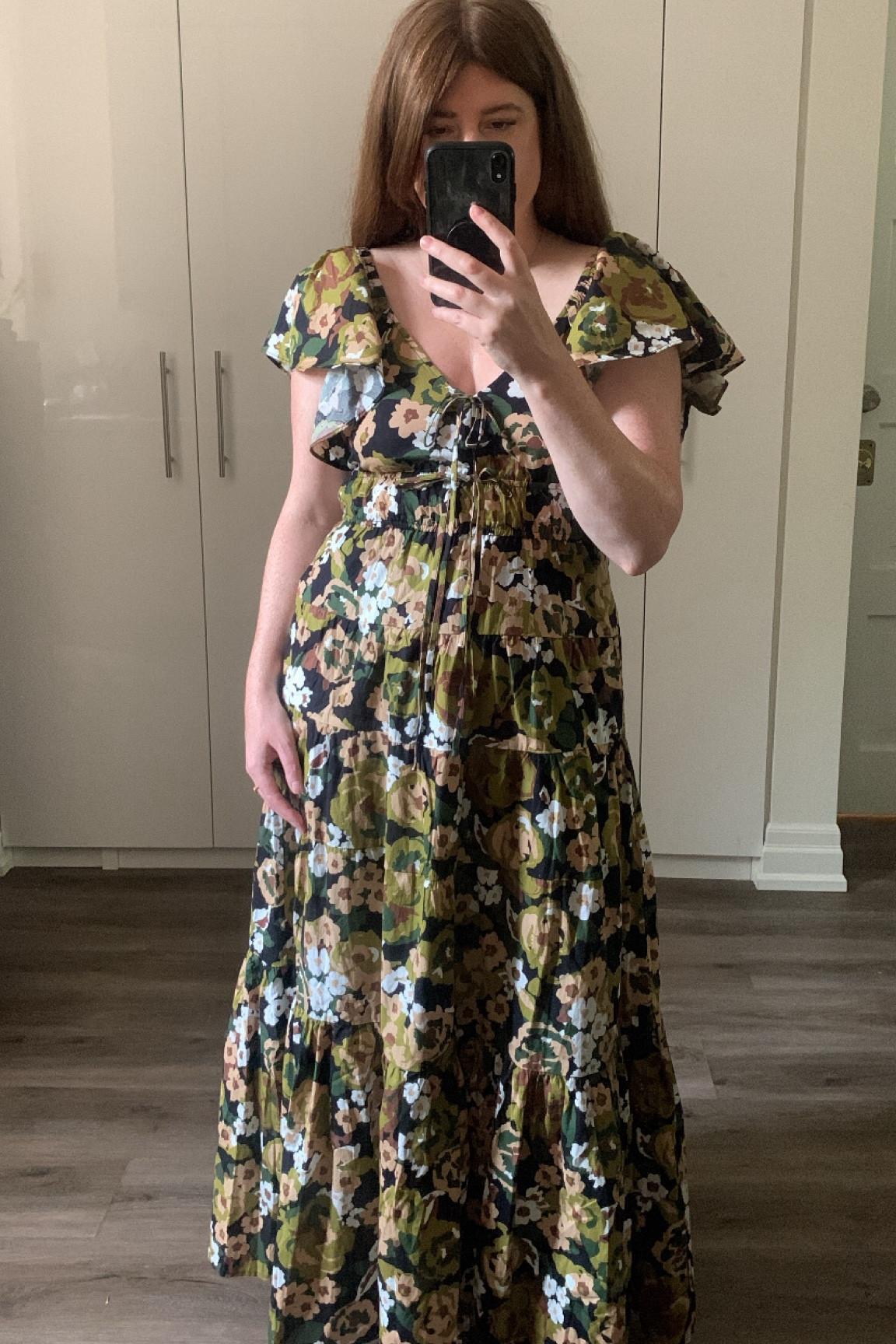Maxi length floral dress with beautiful detailing. This dress is from Moon River at Anthropologie. You could wear this to a wedding as a guest, for patio drinks, a date night, a summer day with friends. It would also make a great maternity dress. 

#LTKmodest #LTKsummer #LTKmaternity