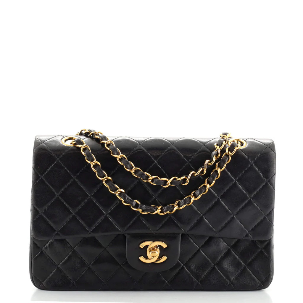 Chanel Vintage Classic Double Flap Bag Quilted Lambskin Medium Black 11636411 | Rebag