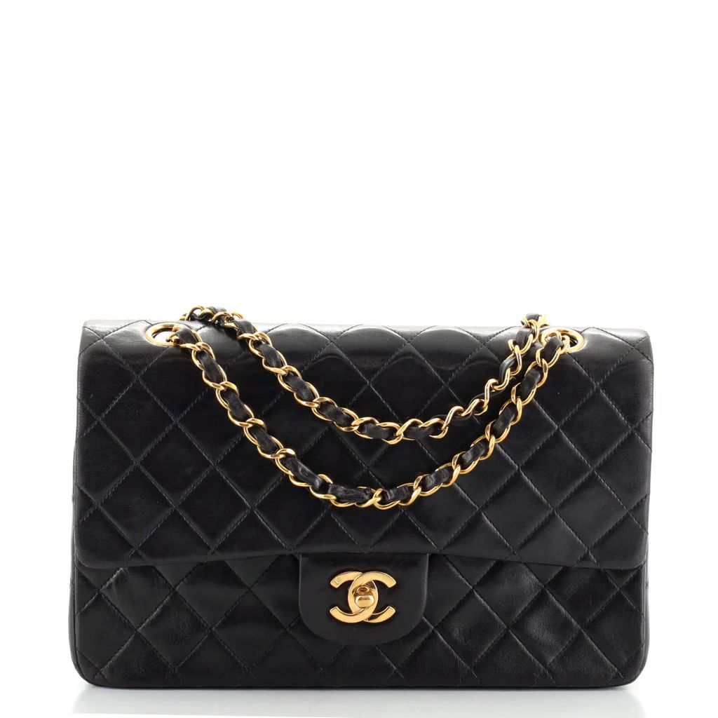 Chanel Vintage Classic Double Flap Bag Quilted Lambskin Medium Black 11636411 | Rebag