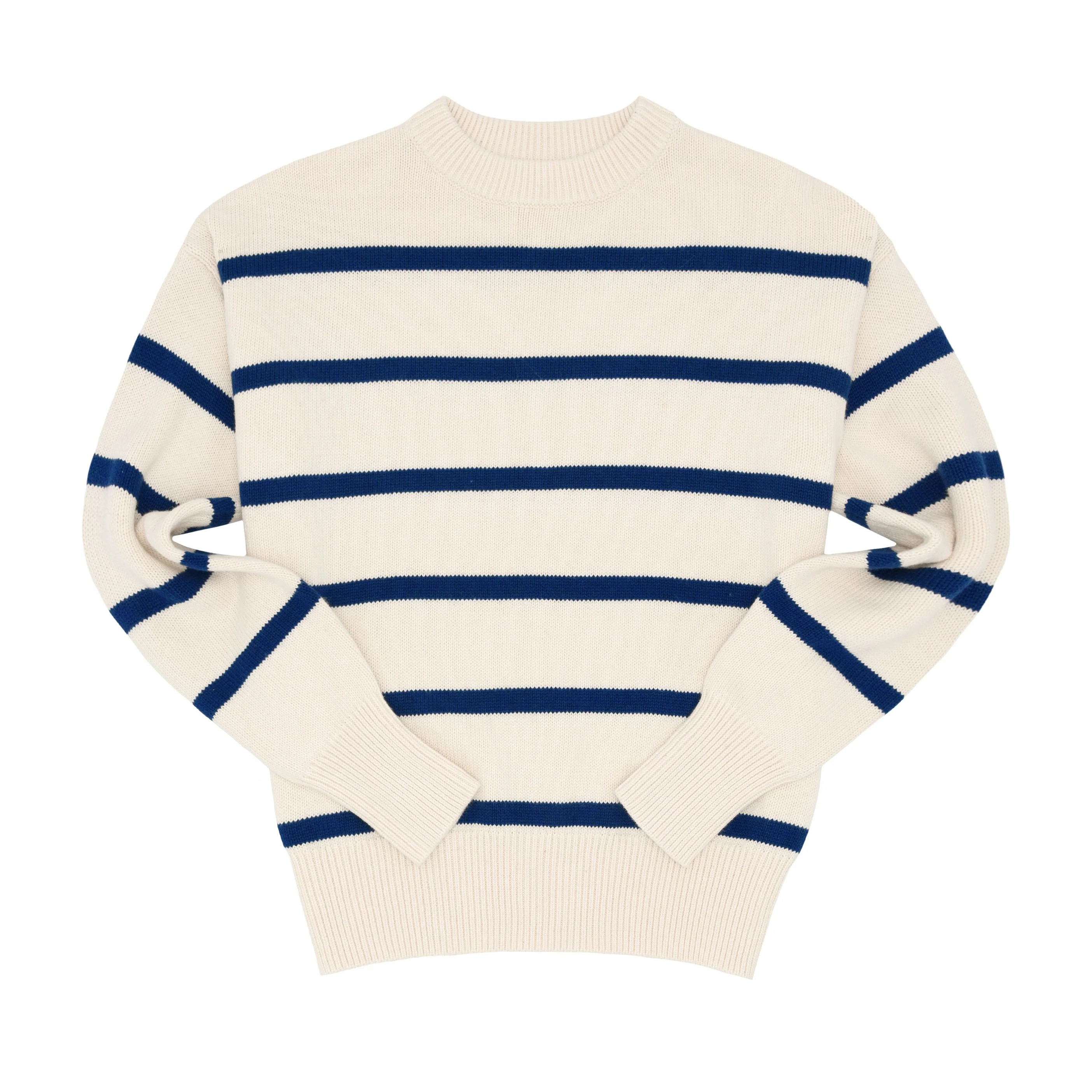 women's cream and navy wide stripe knit sweater | Minnow