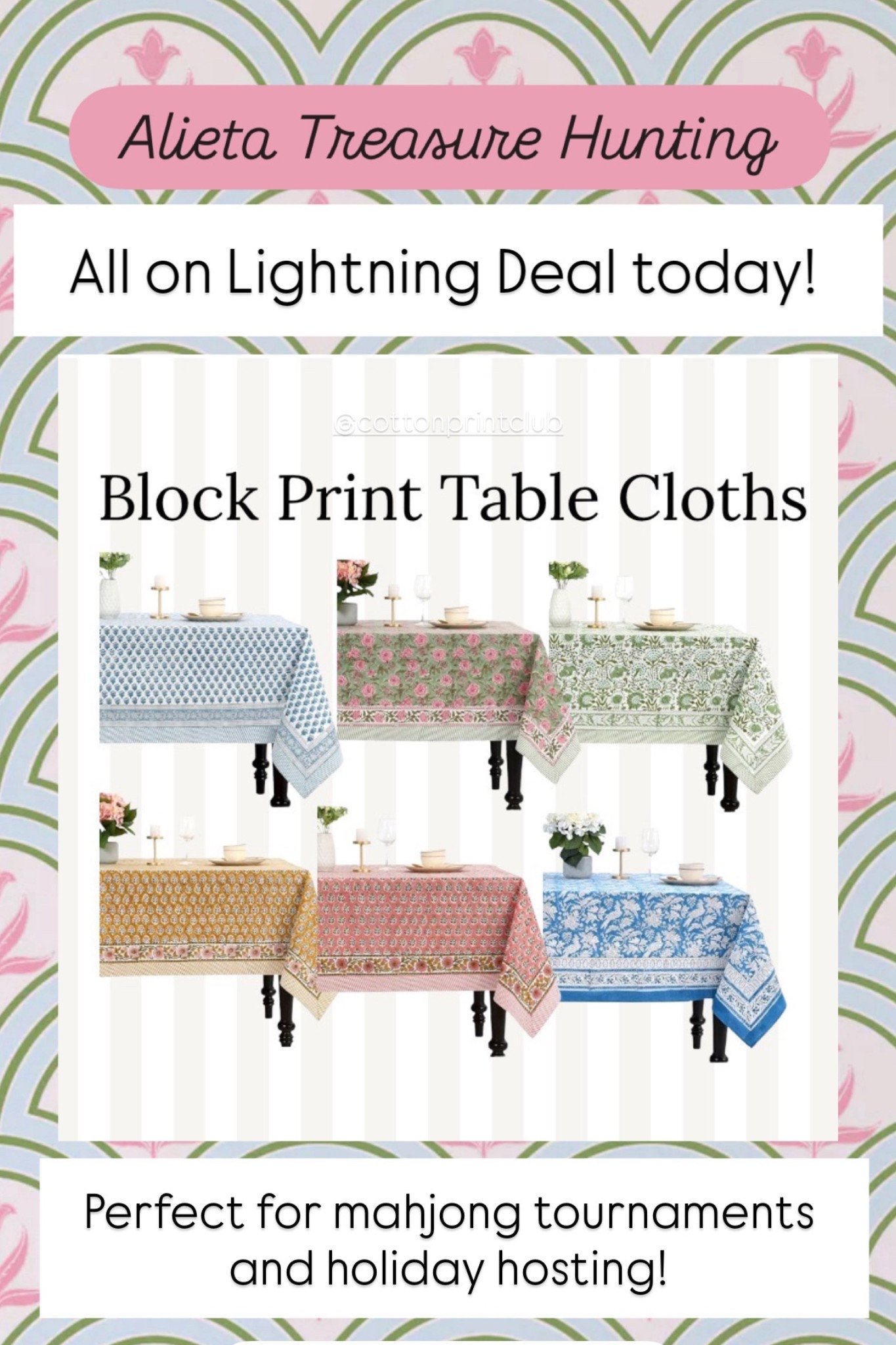Lightning Deals on the cutest block print tablecloths! Mahjong, anyone?



#LTKHome #LTKSaleAlert #LTKFindsUnder50