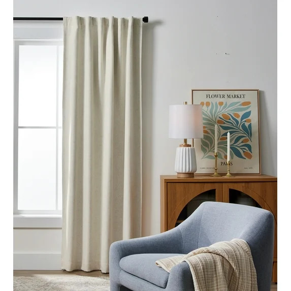 Better Homes & Gardens 100% Blackout Linen Blend Single Curtain, 50x84, Vanilla Dream | Walmart (US)