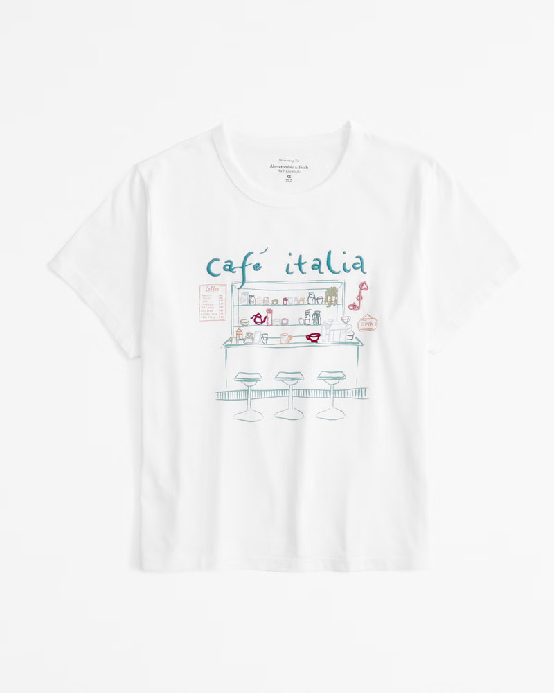 Women's Short-Sleeve Café Italia Graphic Skimming Tee | Women's Tops | Abercrombie.com | Abercrombie & Fitch (US)