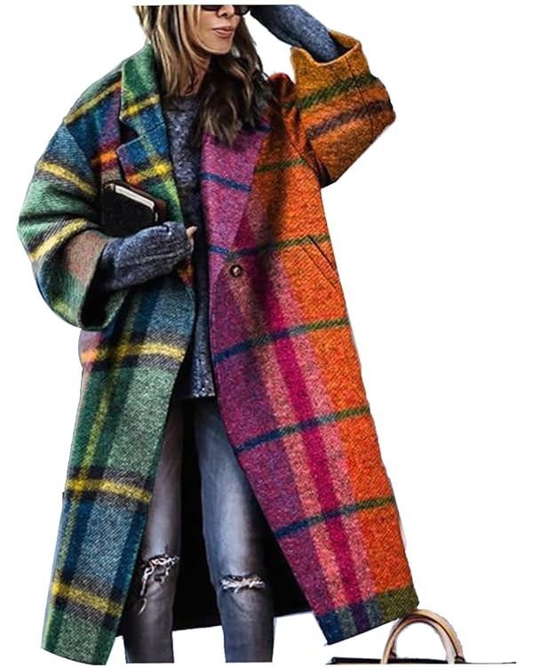 XSTH 2023 Womens Notch Lapel long Faux Wool Coat Single breasted Elegant Fall Winter Maxi Peacoat... | Amazon (US)