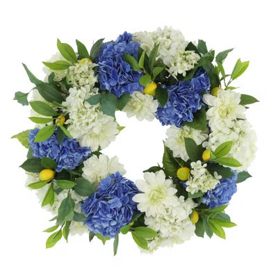 24" Spring Wreath with Dahlias, Hydrangeas and Lemons | Wayfair North America
