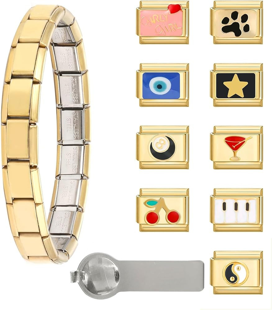 Italian Charms Bracelet Sets with 1Pcs Starter Brascelet,9Pcs Charms and Opening Tools,9mm Italia... | Amazon (US)