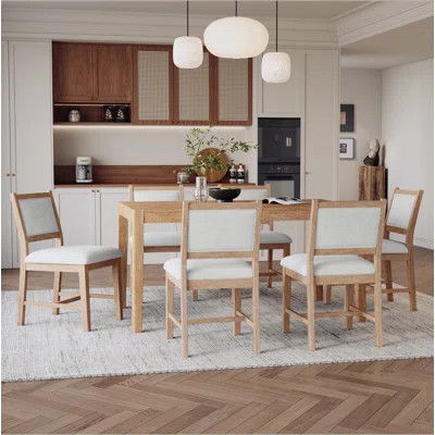 7-Piece Retro Dining Table Set for 6, 1 Rectangular Dining Table Set for 6 with Upholstered Chairs for Dining Room and Kitchen | Wayfair North America