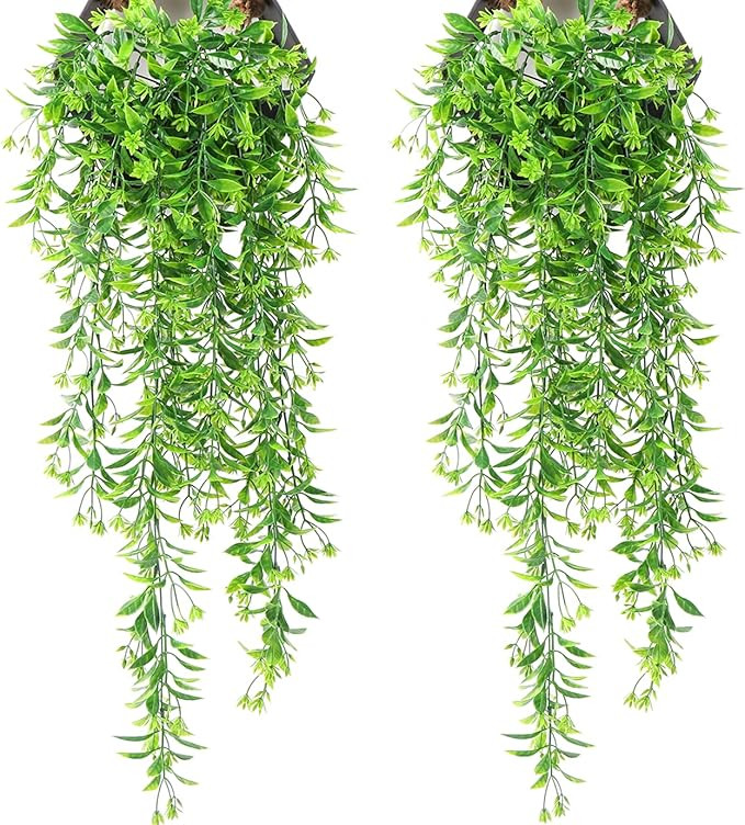 Artificial Hanging Vine, Plastic Ivy Plants Greenery Fake Weeping Willow Rattan Wicker Twig for G... | Amazon (US)