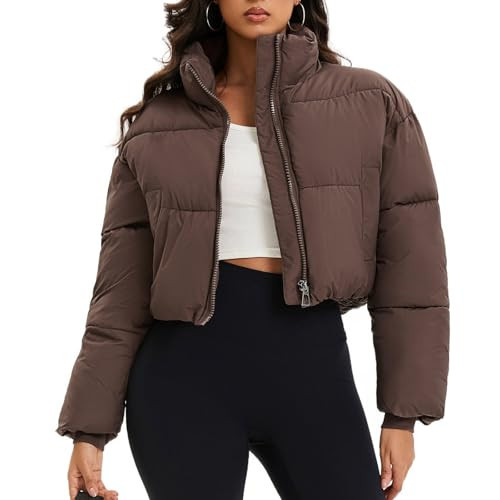 PUFFIT Women's Cropped Puffer Jackets,Stand Collar,Ladies Quilted Jacket with Pockets,Short Winter Outwear Coat | Amazon (US)