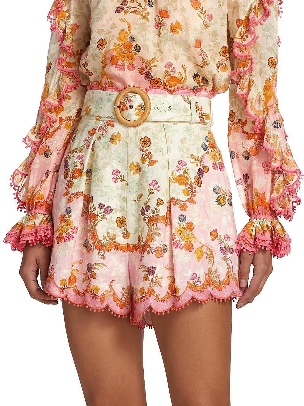 Laurel Belted Embroidered Floral Linen Shorts | Saks Fifth Avenue