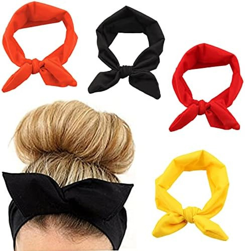 Yuyeran 4PCS Women Elastic Bow Hairband Adult Turban Knotted Bunny Ears Headband Headdress Hair Acce | Amazon (US)