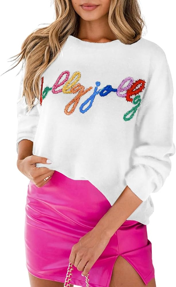 MARZXIN Women 2024 Casual Holiday Sweaters Long Sleeve Round Neck Slogan Pullover Sweater Tops Me... | Amazon (US)