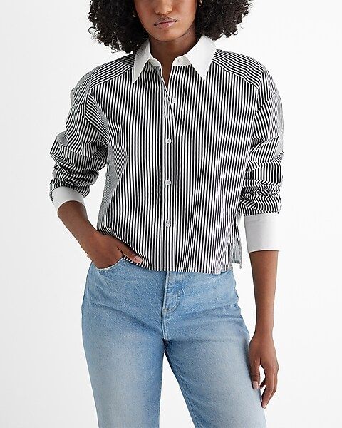 Striped Cropped Boyfriend Portofino Shirt | Express