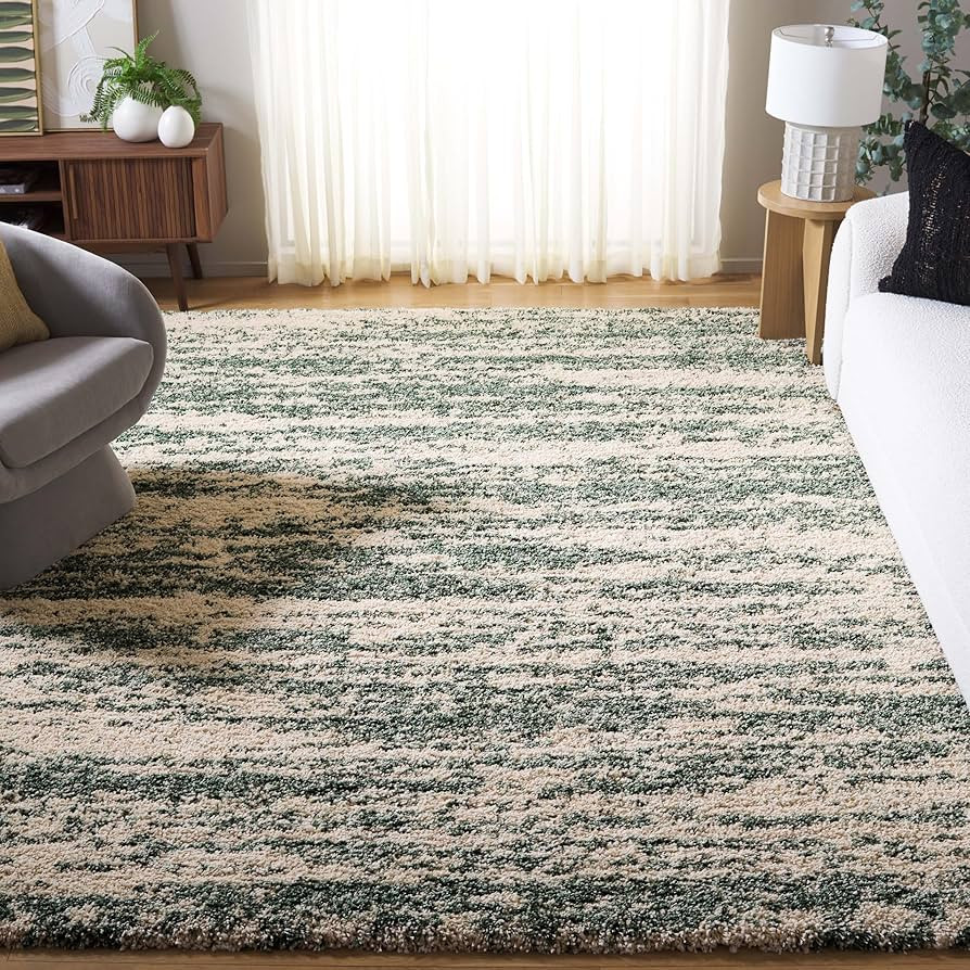 Safavieh Hudson Shag Collection Area Rug - 8' x 10', Ivory & Green, Modern Design, Non-Shedding &... | Amazon (US)