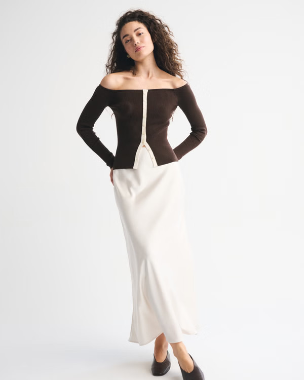 Off-The-Shoulder Button-Through Top | Abercrombie & Fitch (US)