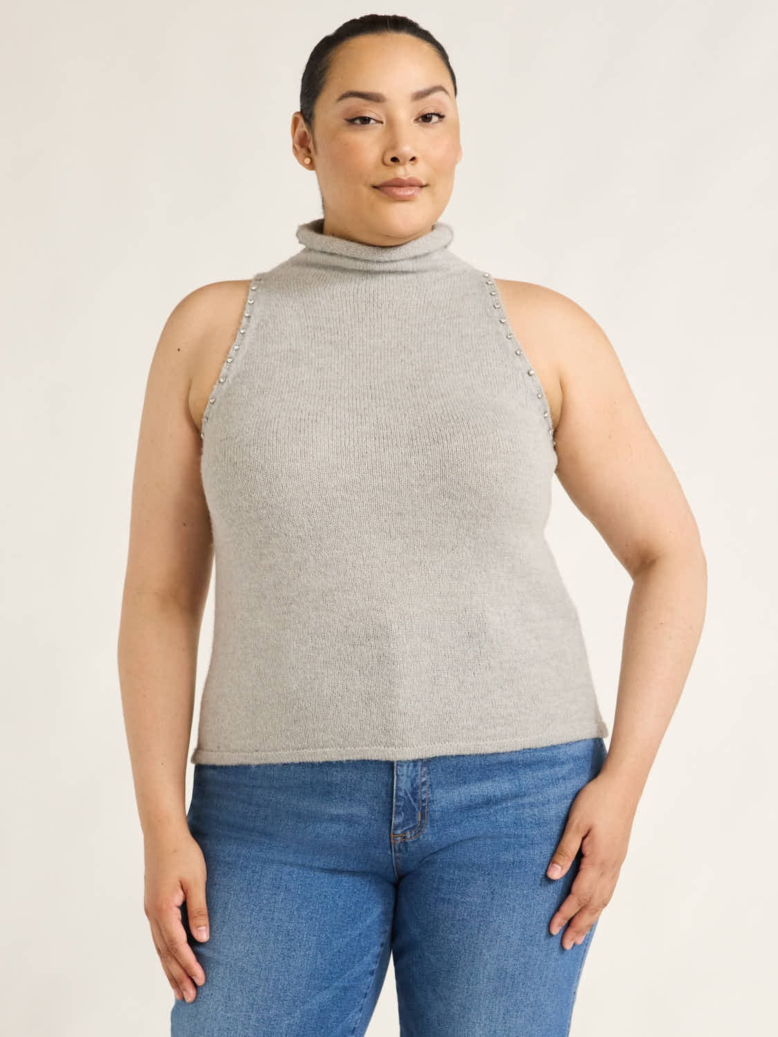 Scoop Women’s and Women's Plus Sleeveless Rhinestone Mock Neck Sweater, Lightweight, Sizes XS-4... | Walmart (US)