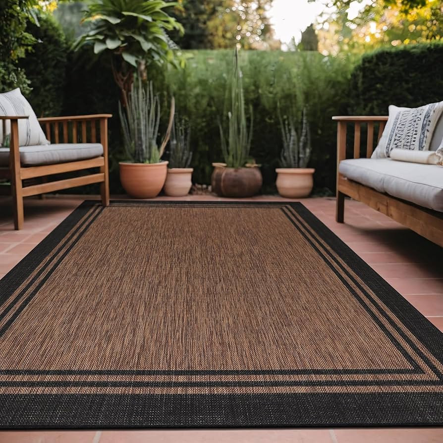 Bordered Outdoor Rug 5x7 Washable Outside Carpet for Indoor Patio Porch Waterproof Easy Cleaning ... | Amazon (US)