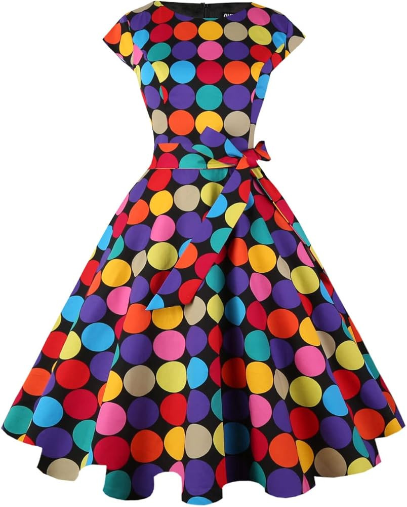 PUKAVT Women's 1950 Boatneck Cap Sleeve Vintage Swing Cocktail Party Dress with Pockets | Amazon (US)