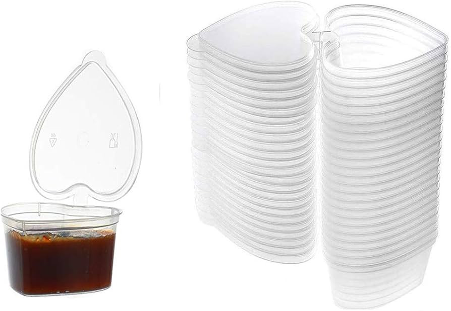 mollensiuer 50 Pcs Plastic Sauce Cups Heart-Shaped Souffle Cups Heart Shaped Storage Containers P... | Amazon (US)