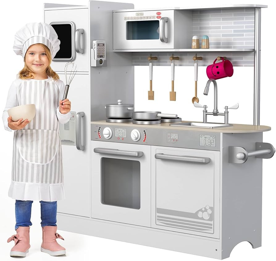 Play Kitchen - Wooden Kitchen Playset for Toddlers and Big Kids - Large Pretend Toy Kitchen for B... | Amazon (US)