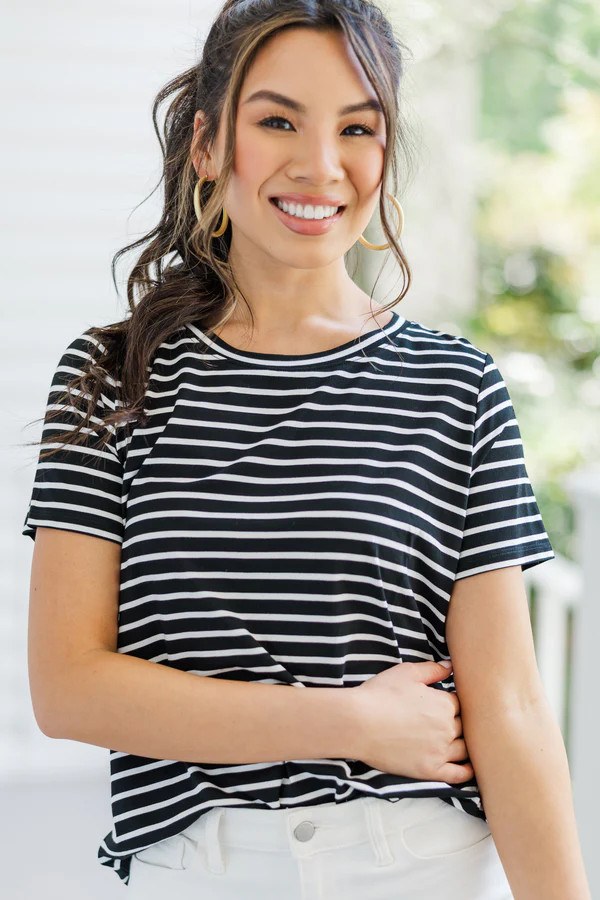 Let's Meet Later Black Striped Top | The Mint Julep Boutique