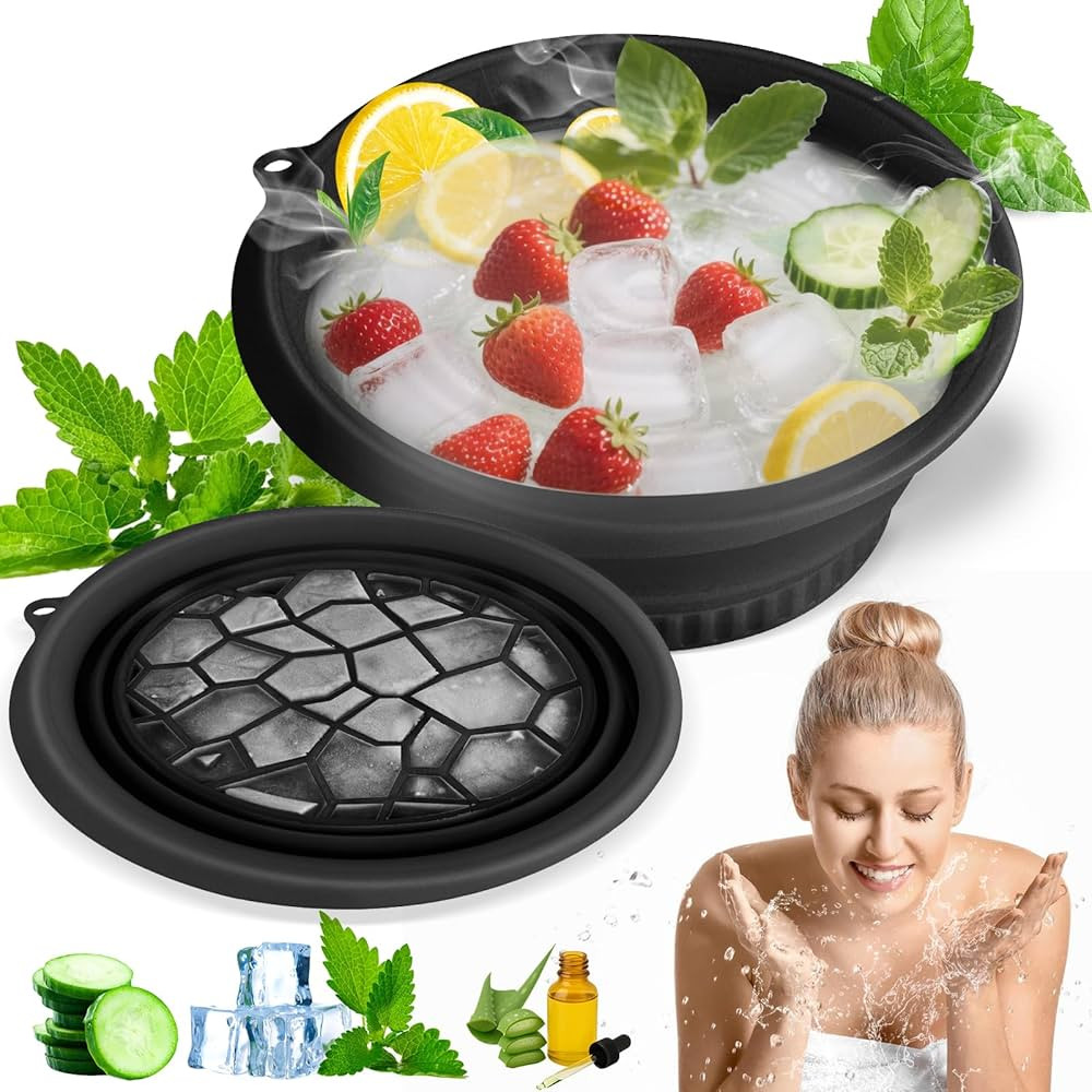 Face Bowl for Ice With Built-in Ice Tray Collapsible Silicone Facial Face Ice Bath Bowl Small Reu... | Amazon (US)