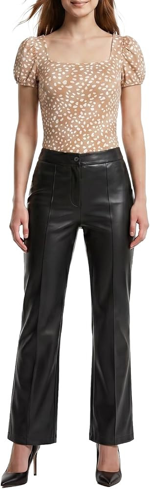 OctMoon Women's Black Faux Leather Pants High Waisted Flare Leg Stretchy Dressy Leather Leggings ... | Amazon (US)