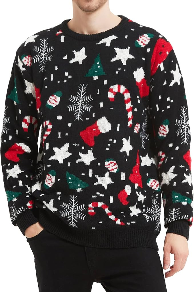 *daisysboutique* Men's Holiday Reindeer Snowman Santa Snowflakes Sweater | Amazon (US)