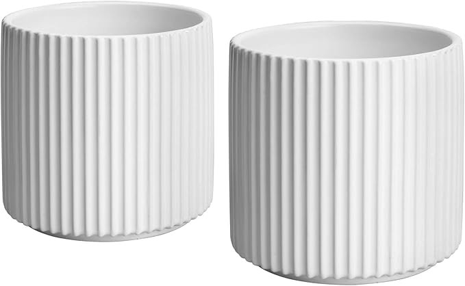 MyGift 5-Inch Vertical Ridge White Ceramic Flower Planters, Set of 2 | Amazon (US)