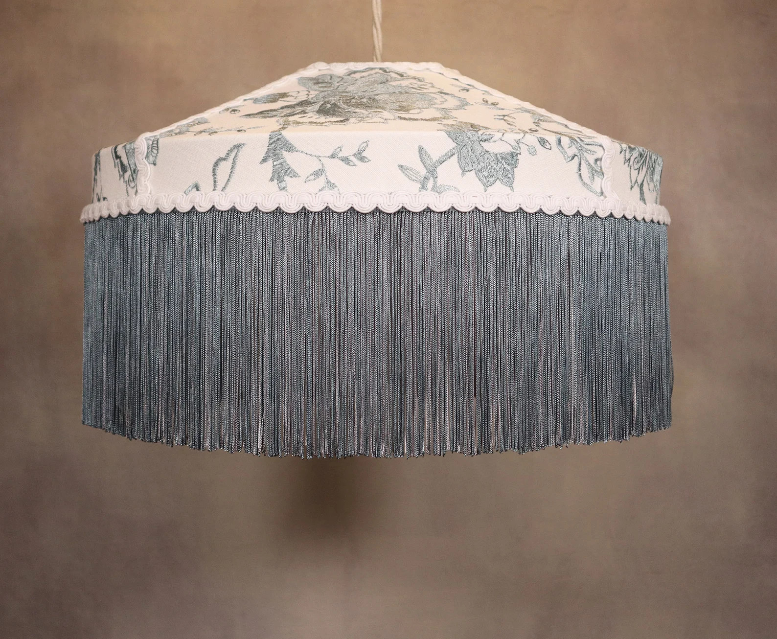 Embroidered Linen Lampshade: Duck Egg Floral Fabric with Fringe | Etsy (Global)